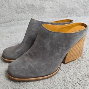 Kork-Ease Charcoal Suede Mules with Wooden Heel